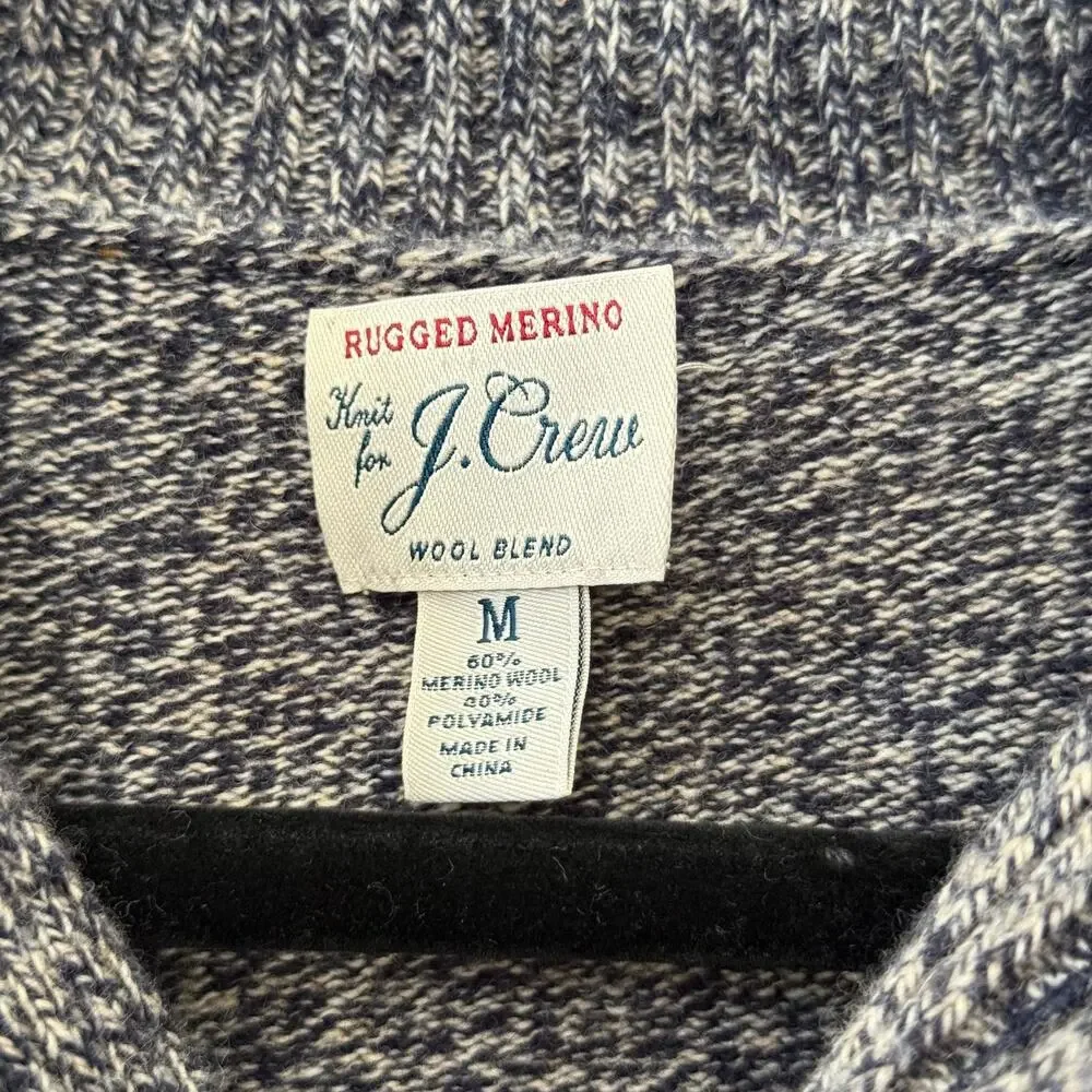J. Crew Blue Marled Rugged Merino Wool Blend Shawl Collar Sweater Medium